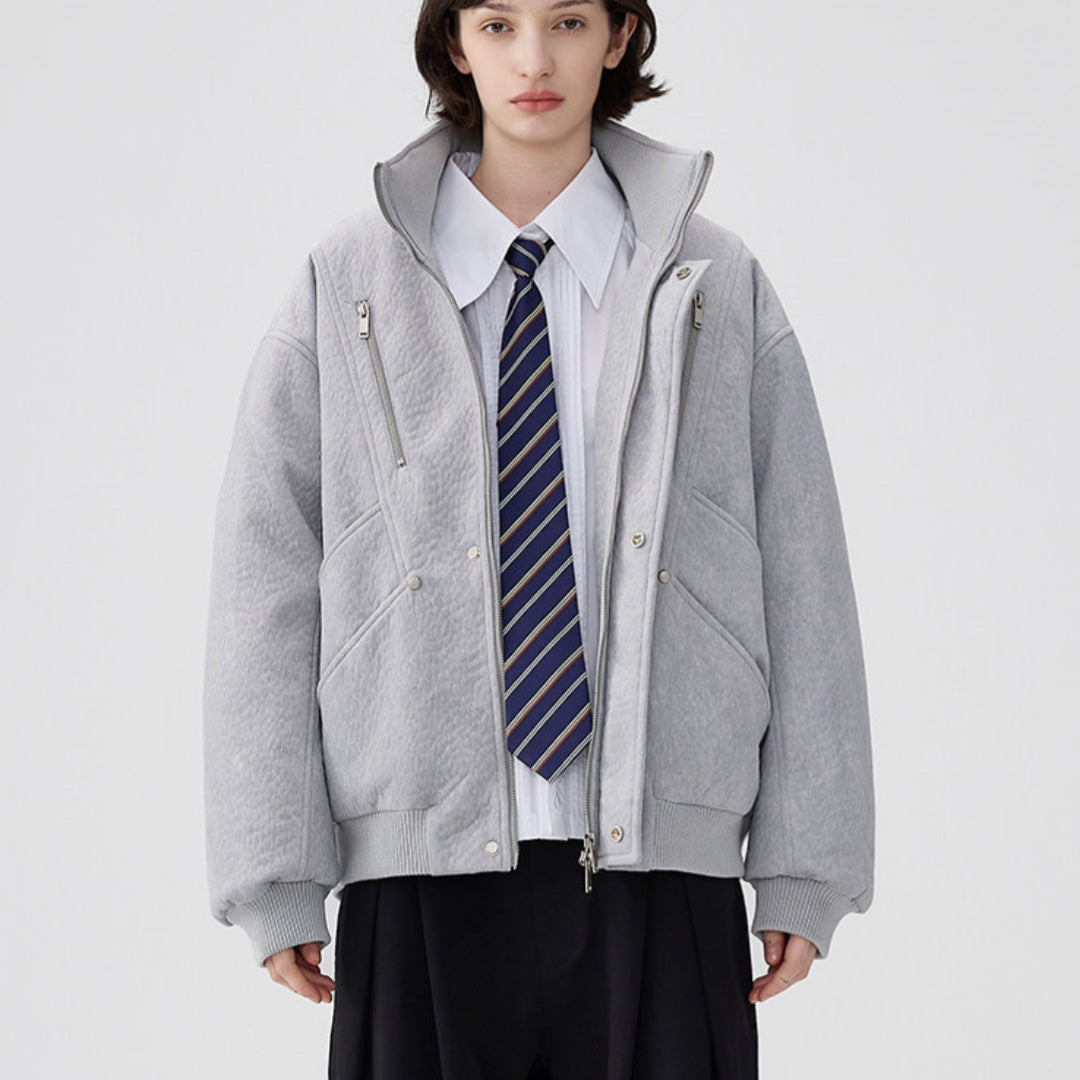 Mens Thick Solid-Color Wool Jacket Short Padded Coat