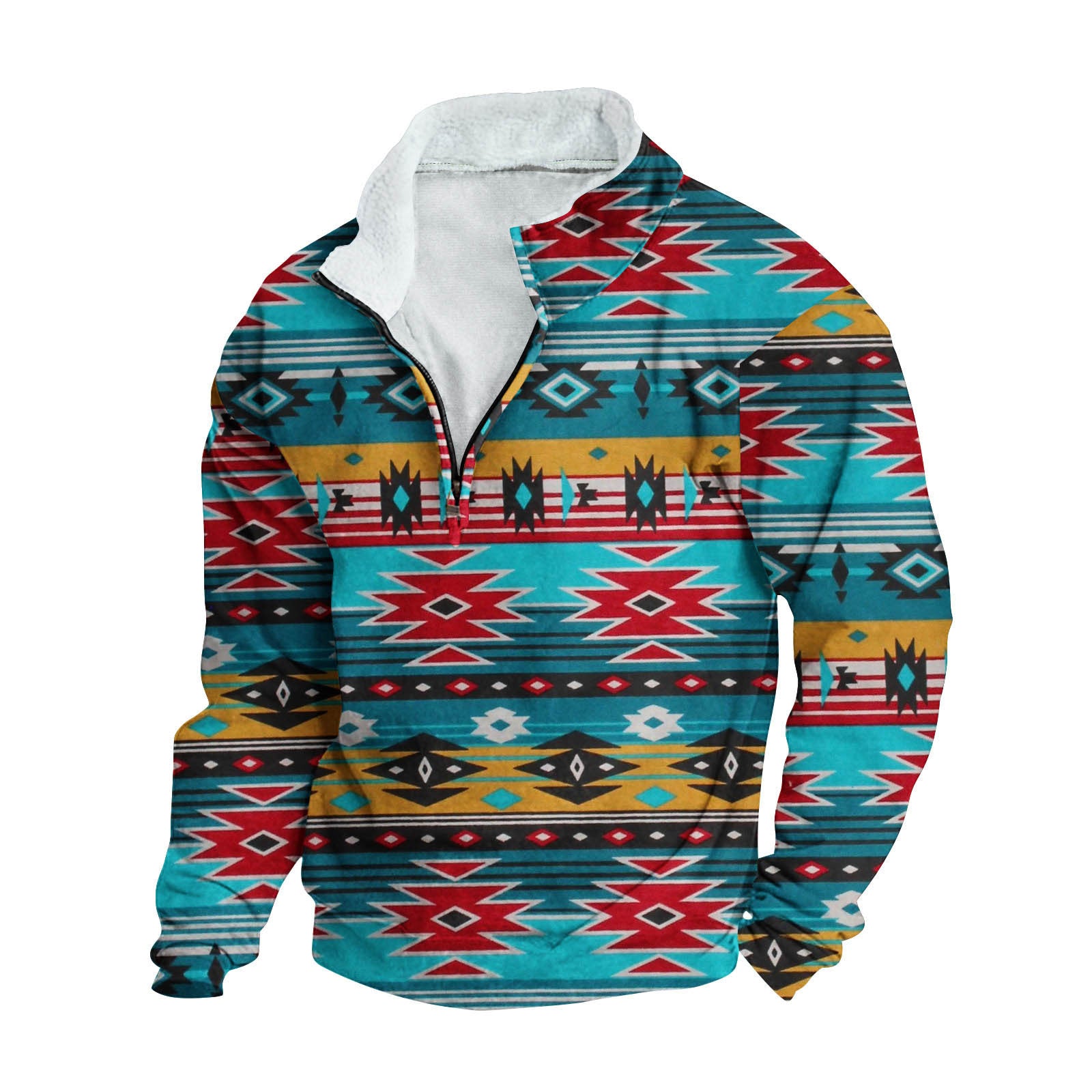 Mens FleeceNeck LongSleeve HalfZip Printed Jacket