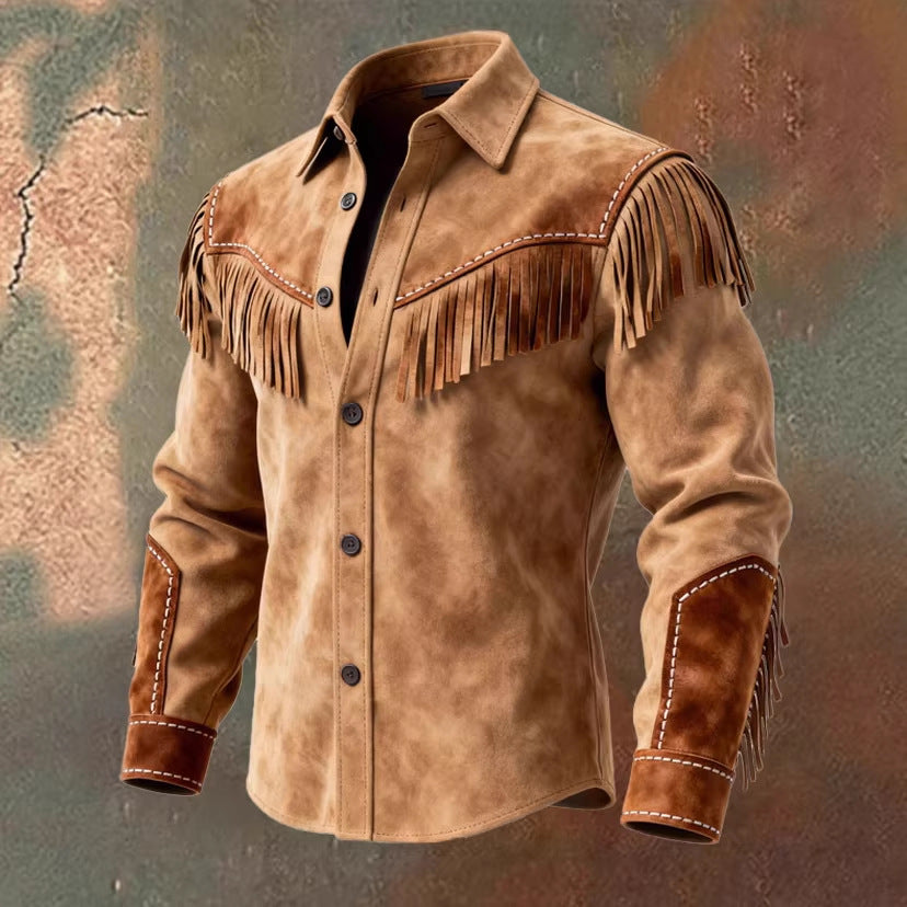 Design-forward Brown Suede Jacket With Tassels
