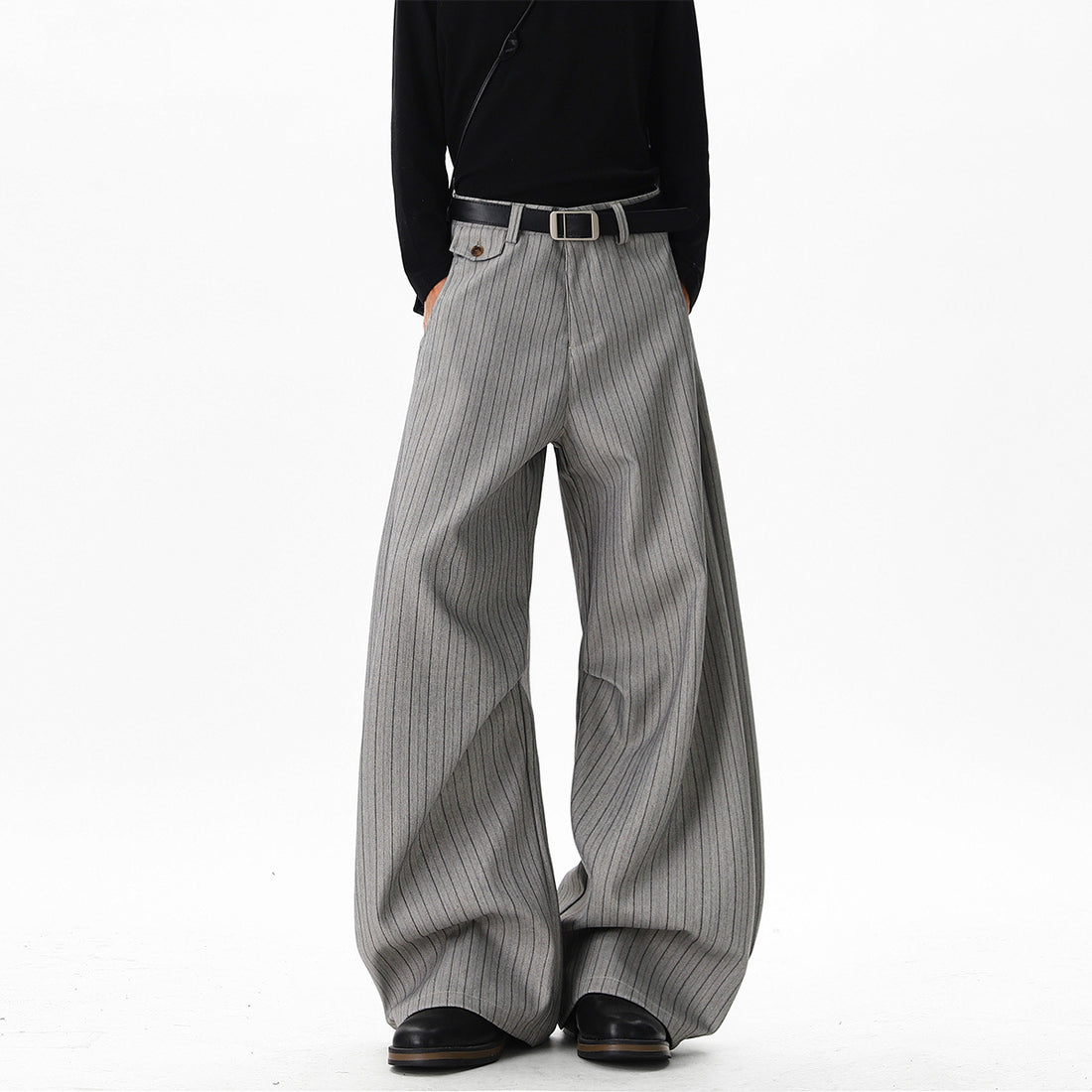 Relaxed-fit Casual Autumn Winter Retro Pleated Wide-leg Dress Pants