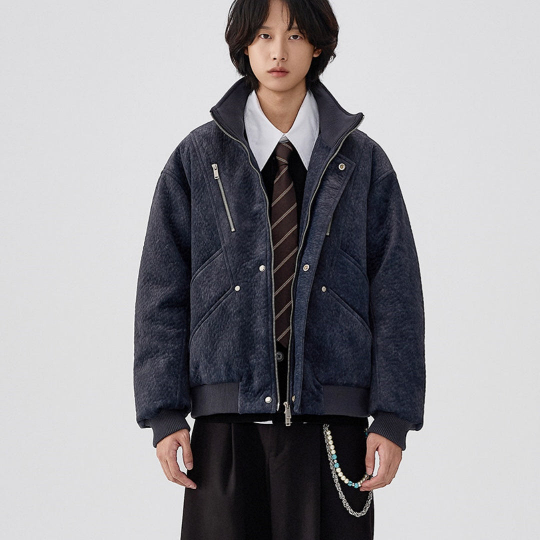 Mens Thick Solid-Color Wool Jacket Short Padded Coat