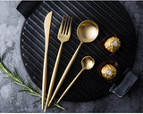 24pcs Gold Dinnerware Set Stainless Steel Tableware Set Knife Fork Spoon Flatware Set Cutlery Set Knife Fork Spoon Tea Spoon