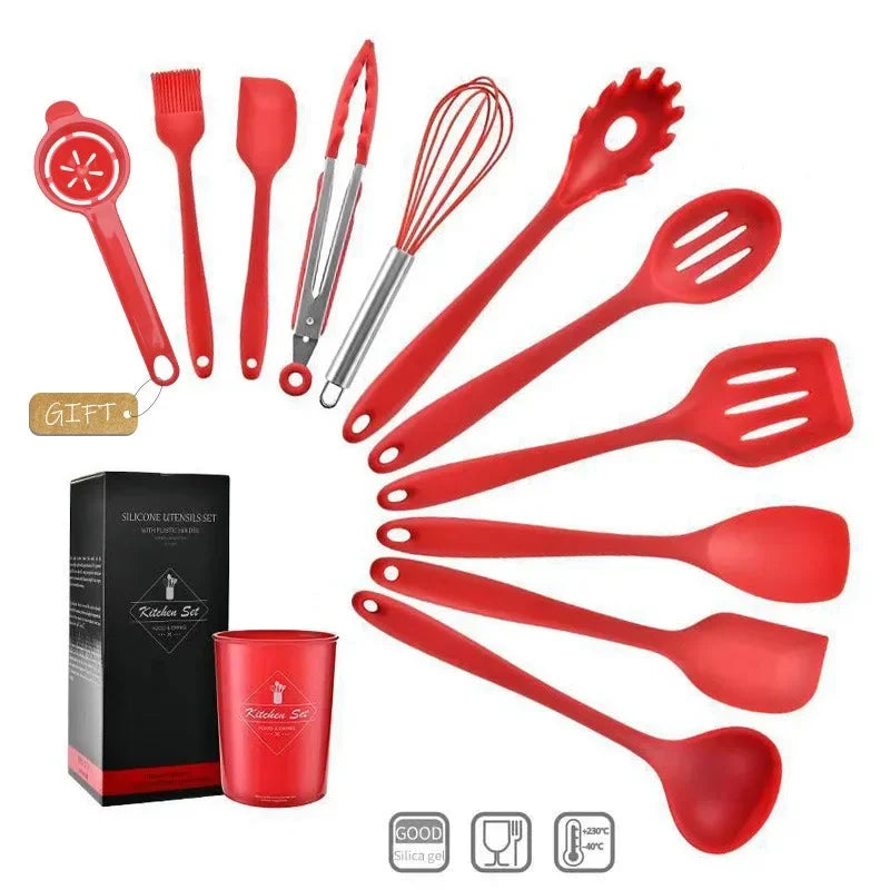 10Pcs Silicone Kitchen Utensils Set Non-stick Kitchenware Cooking Tools Spoon Spatula Ladle Egg Beaters Tools Gadget Accessories