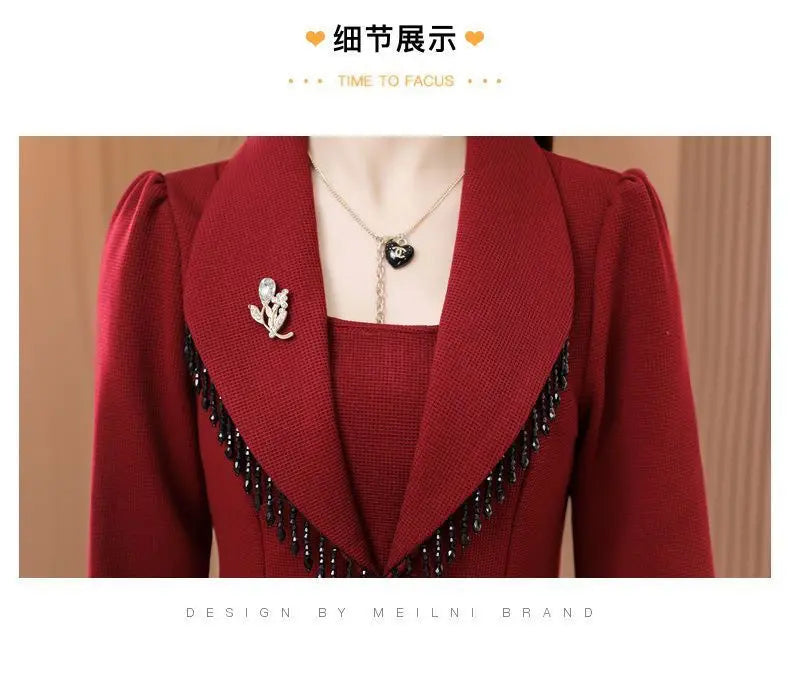 2024 New Temperament Ladies Solid Color Midi Dress Casual Women's Clothing Long Sleeve Pullovers Autumn Winter Fashion Dresses