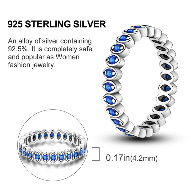 2024 925 Sterling Silver Blue Evil Eyes Ring Original Design Zircon Finger Rings For Women High Quality Wedding Jewelry Gift