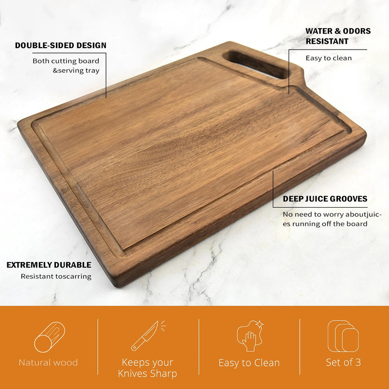 Leeseph Large Acacia Wood Cutting Board for Kitchen,Chopping Board with Juice Groove & Handle Hole for Meat Vegetables Cheese