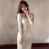 Women's Knit Sweater Dress Knitted One-piece Dresses For Women Autumn Winter 2024 Korean Fashion High Quality Loose Midi Long