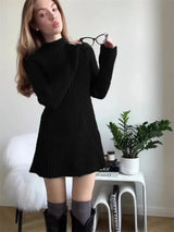 2024 Autumn Knitting Women Dress Short O-neck Keep Warm Hip Package Sweater Dresses Female Winter Casual Trendy Ladies Clothes