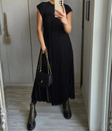 2024 Spring and Summer New European and American Fashion Round Neck Sleeveless pleated Dress Women's Long Dress