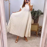 2024 Spring and Summer New European and American Fashion Round Neck Sleeveless pleated Dress Women's Long Dress