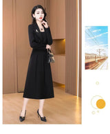 2024 New Temperament Ladies Solid Color Midi Dress Casual Women's Clothing Long Sleeve Pullovers Autumn Winter Fashion Dresses