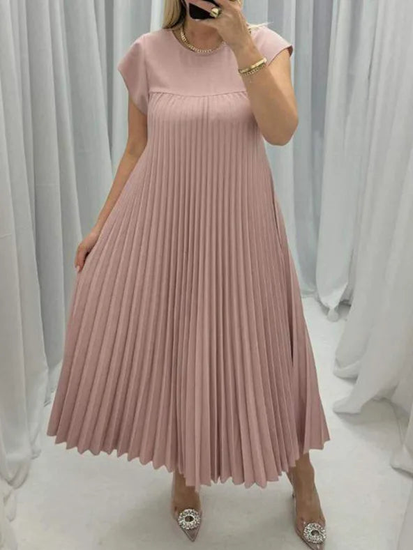 2024 Spring and Summer New European and American Fashion Round Neck Sleeveless pleated Dress Women's Long Dress