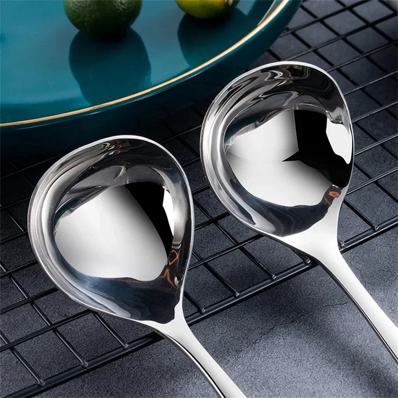 5pcs/1pc 304 Stainless Steel Spoon Soup Spoon Rice Spoon LongHandle Tableware Set Kitchen Utensils