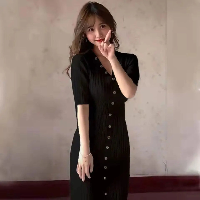 Women's Knit Sweater Dress Knitted One-piece Dresses For Women Autumn Winter 2024 Korean Fashion High Quality Loose Midi Long