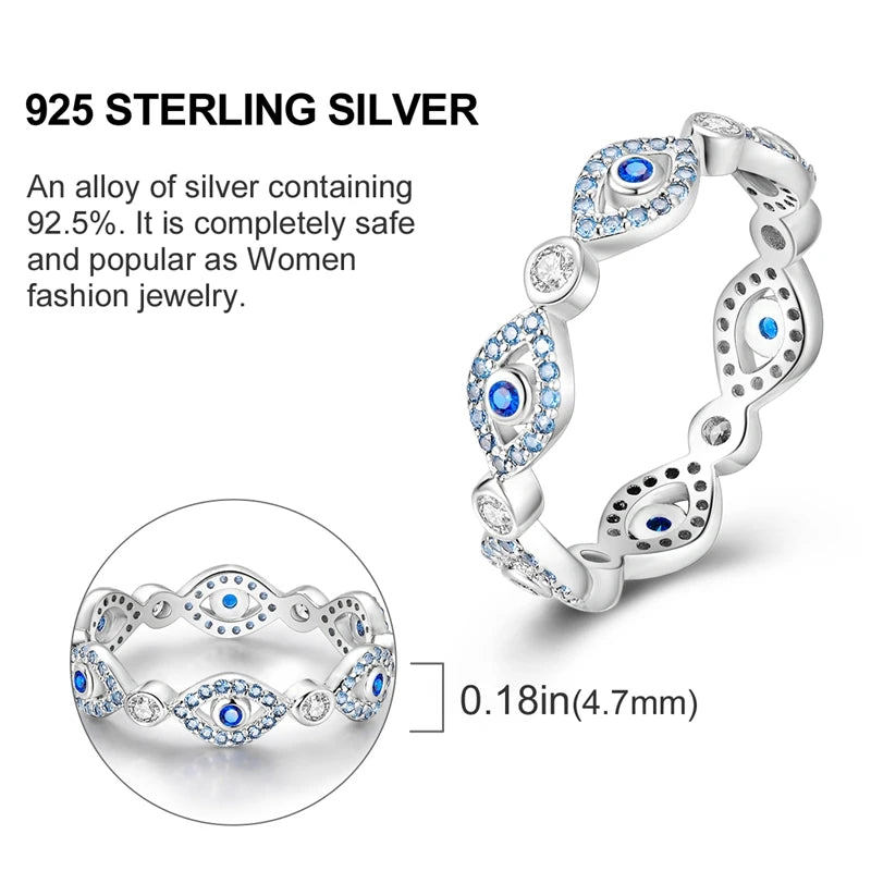 2024 925 Sterling Silver Blue Evil Eyes Ring Original Design Zircon Finger Rings For Women High Quality Wedding Jewelry Gift