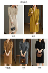 2024 Autumn/Winter New Large Knitted Dress Medium length Half Zipper Solid color Loose Casual Long Sleeve Dress Women's Trendy