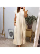 2024 Women's Trendy Fall and Winter New Arrival Round Neck Sleeveless Pleated Dresses Ladies Daily Wear Evening Hot Sale Dresses