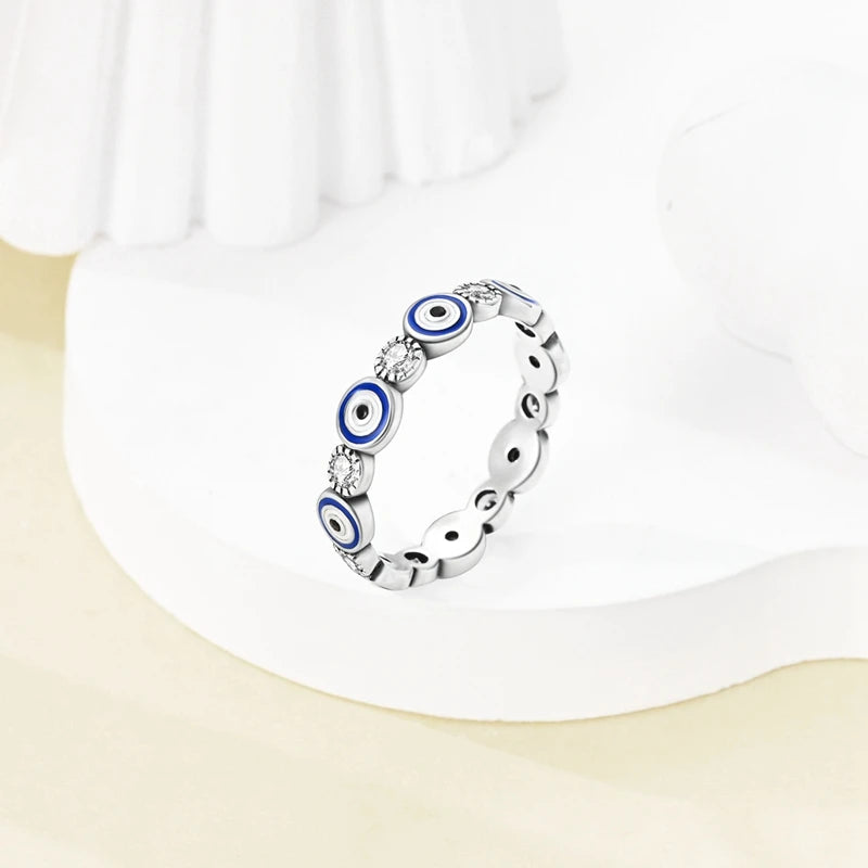 2024 925 Sterling Silver Blue Evil Eyes Ring Original Design Zircon Finger Rings For Women High Quality Wedding Jewelry Gift