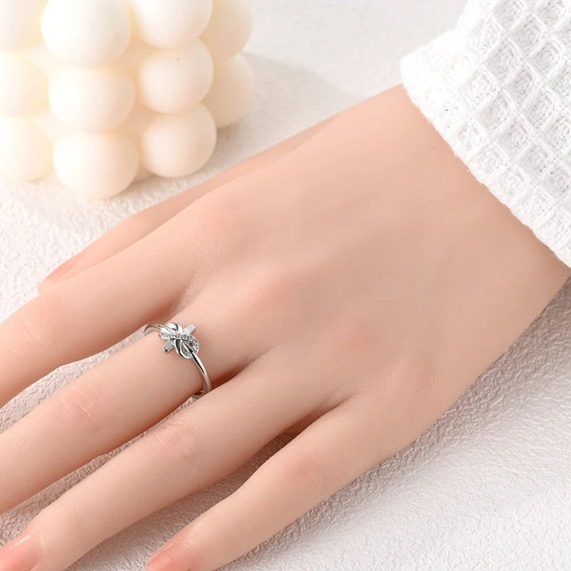 2024 925 Sterling Silver Plain Silver Ring Finger Infinite Symbol Rings Beaded For Women Original Luxury Fine Jewelry Gift Party