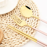 12-16Pcs Chopsticks Knife Fork Spoon Cutlery Set Green Gold Dinnerware Set Luxury Stainless Steel Flatware Korean Tableware Set