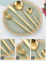 24pcs Gold Dinnerware Set Stainless Steel Tableware Set Knife Fork Spoon Flatware Set Cutlery Set Knife Fork Spoon Tea Spoon