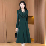 2024 New Temperament Ladies Solid Color Midi Dress Casual Women's Clothing Long Sleeve Pullovers Autumn Winter Fashion Dresses