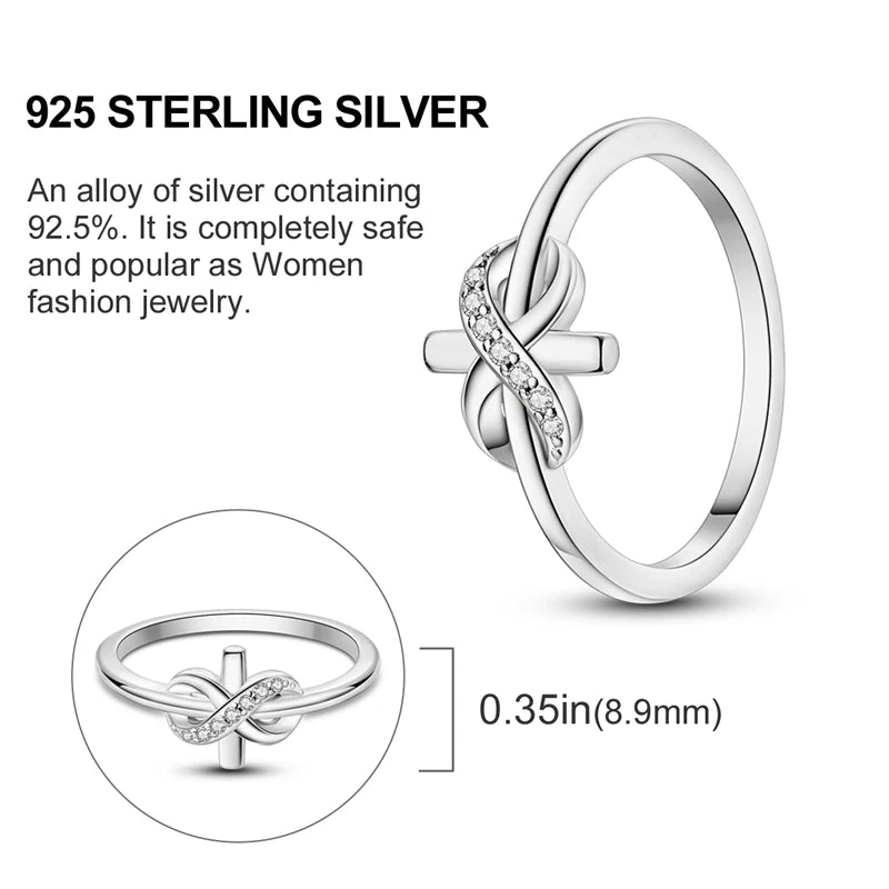 2024 925 Sterling Silver Plain Silver Ring Finger Infinite Symbol Rings Beaded For Women Original Luxury Fine Jewelry Gift Party