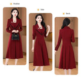 2024 New Temperament Ladies Solid Color Midi Dress Casual Women's Clothing Long Sleeve Pullovers Autumn Winter Fashion Dresses