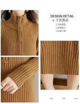 2024 Autumn/Winter New Large Knitted Dress Medium length Half Zipper Solid color Loose Casual Long Sleeve Dress Women's Trendy