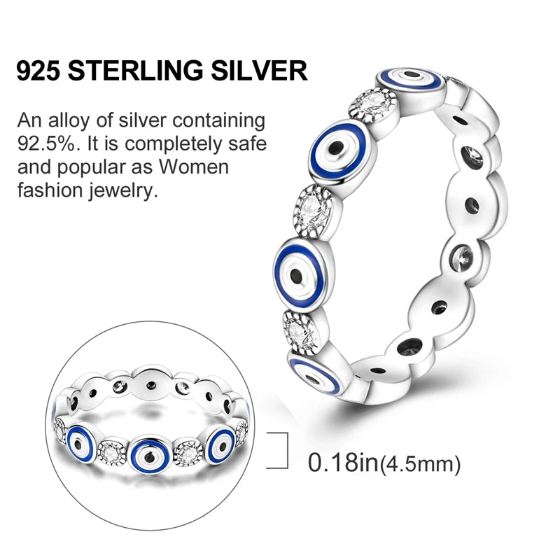 2024 925 Sterling Silver Blue Evil Eyes Ring Original Design Zircon Finger Rings For Women High Quality Wedding Jewelry Gift