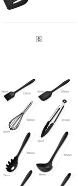 10Pcs Silicone Kitchen Utensils Set Non-stick Kitchenware Cooking Tools Spoon Spatula Ladle Egg Beaters Tools Gadget Accessories