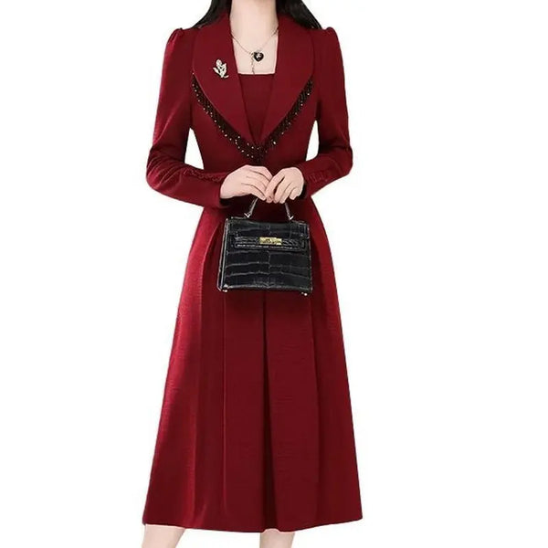 2024 New Temperament Ladies Solid Color Midi Dress Casual Women's Clothing Long Sleeve Pullovers Autumn Winter Fashion Dresses