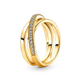 2024 New 18K Gold Plated 925 Silver Ring Zircon Sparkling Double Band Heart Finger Ring Women Original Ring Fine Jewelry