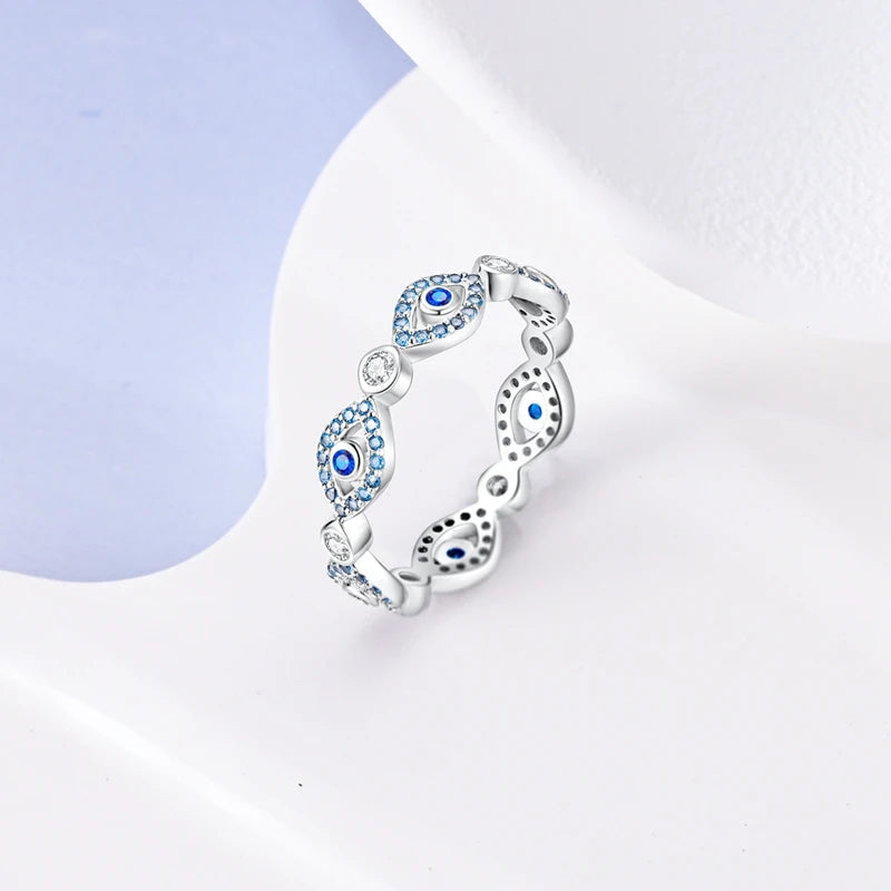 2024 925 Sterling Silver Blue Evil Eyes Ring Original Design Zircon Finger Rings For Women High Quality Wedding Jewelry Gift