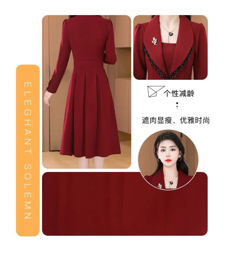 2024 New Temperament Ladies Solid Color Midi Dress Casual Women's Clothing Long Sleeve Pullovers Autumn Winter Fashion Dresses