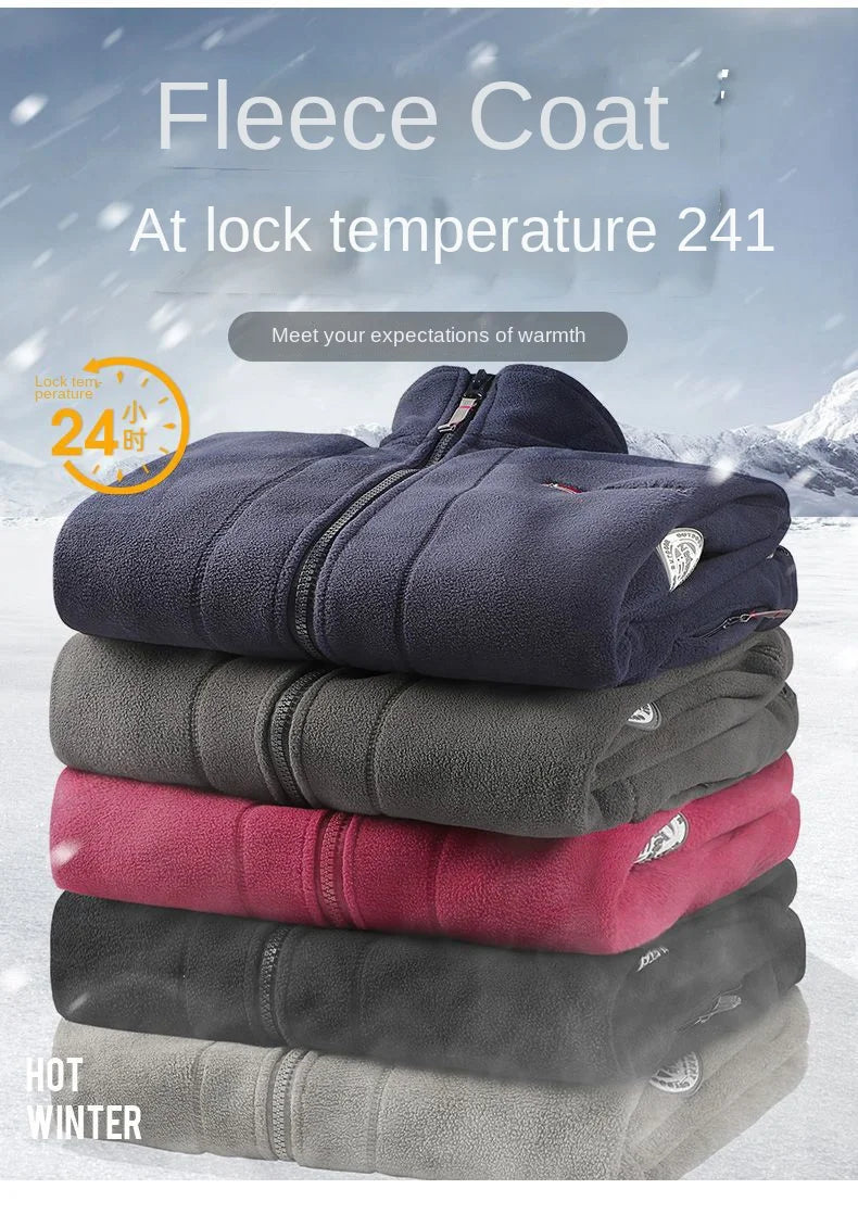 Winter Warm Fleece Jacket Men's Climbing Double Thickened Pocket Jacket Outdoor High Collar Windproof Ski Sweatshirt Coat Men