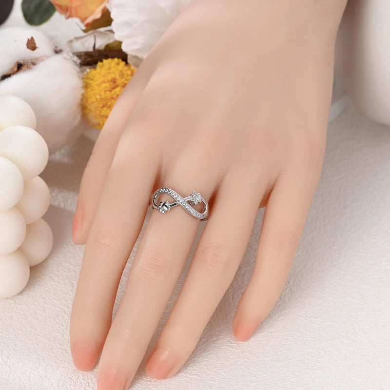 2024 925 Sterling Silver Plain Silver Ring Finger Infinite Symbol Rings Beaded For Women Original Luxury Fine Jewelry Gift Party