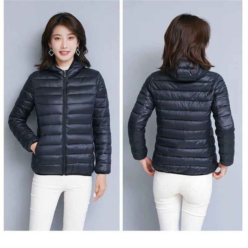 Down Jacket Women's Short Autumn Winter New Parkas Stand-UP Collar Hooded Warm Cotton Padded Coat Large Size Outcoat Ladies Tops