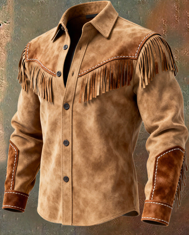 Design-forward Brown Suede Jacket With Tassels