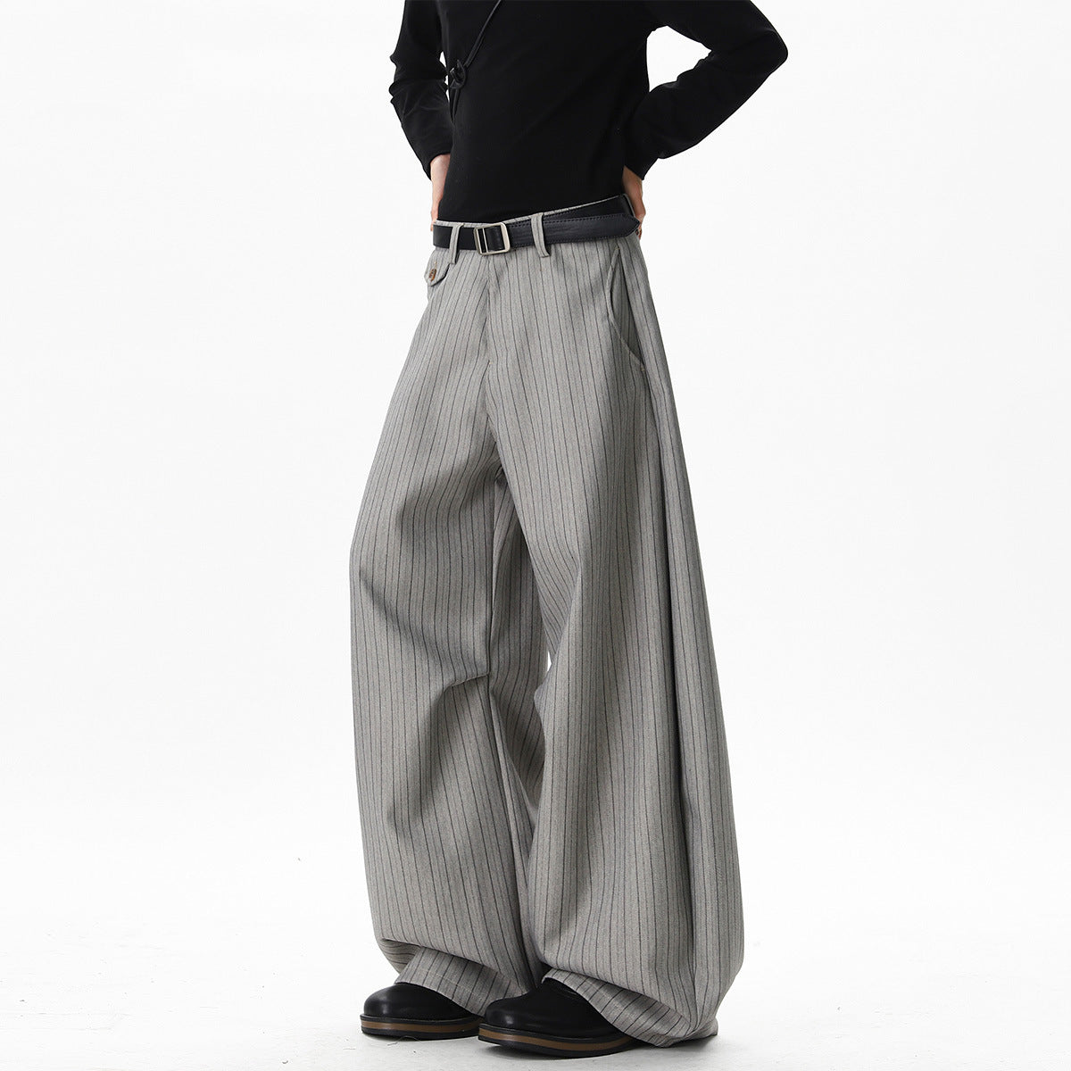 Relaxed-fit Casual Autumn Winter Retro Pleated Wide-leg Dress Pants