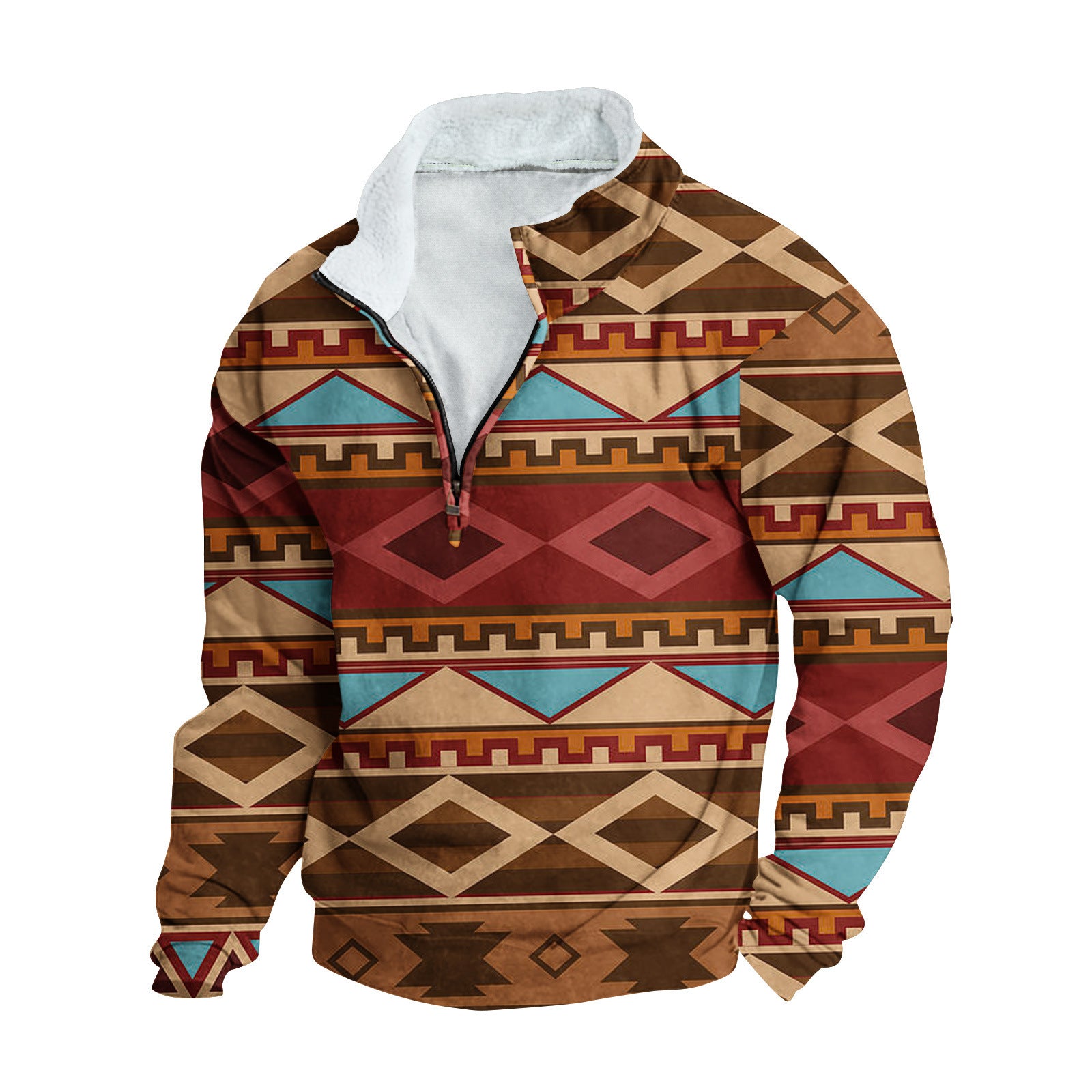 Mens FleeceNeck LongSleeve HalfZip Printed Jacket