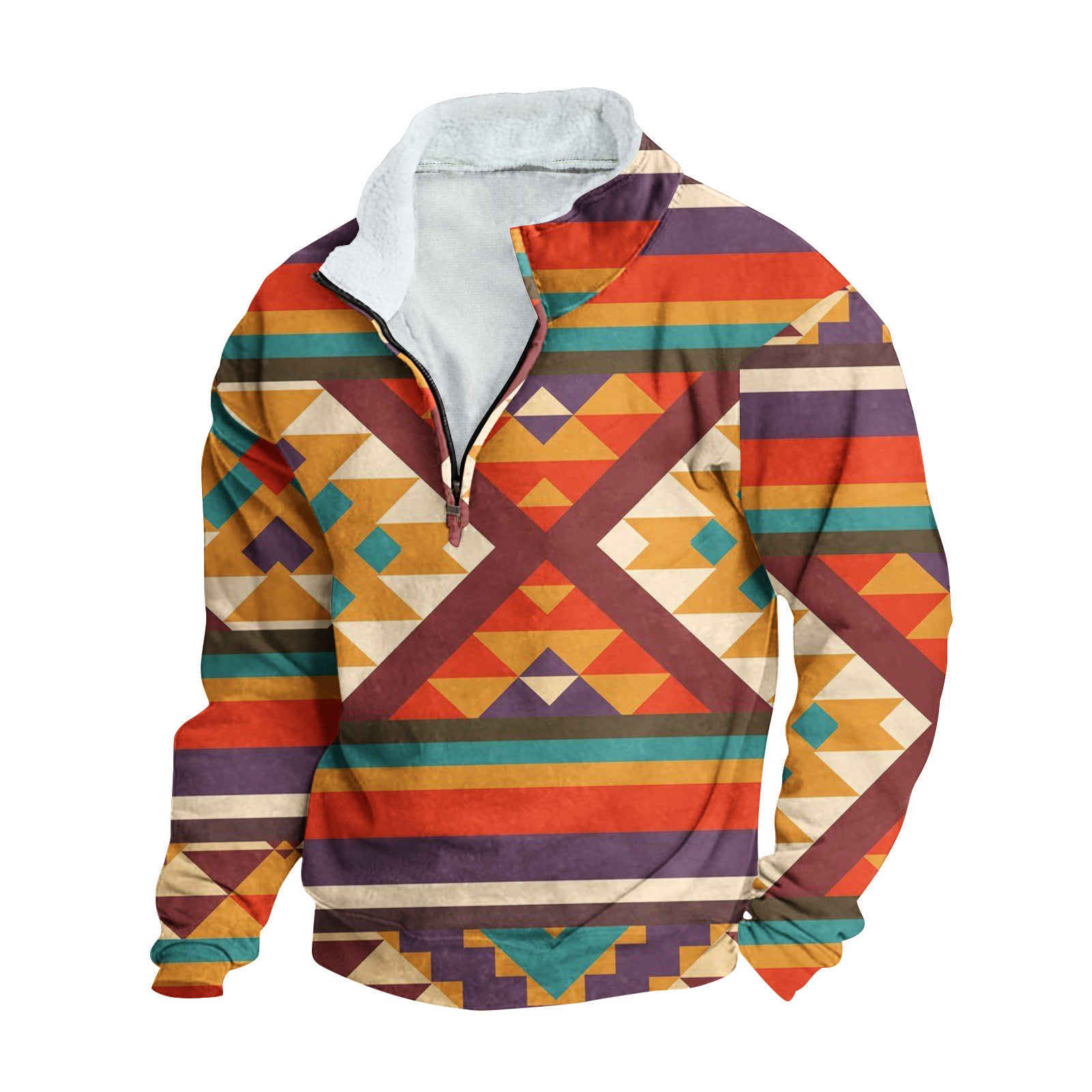 Mens FleeceNeck LongSleeve HalfZip Printed Jacket